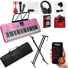 Midex PS-1800PK-SET 61 Tuşlu Kaliteli Pembe Org Dijital Ekran stand Kulaklık Çanta Notalık Adaptör Sticker metod