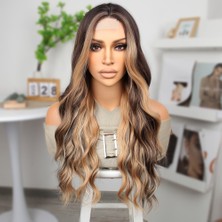 Decostyle Kahverengi Platin ve Balköpüğü Işıltılı Dalgalı Tül Peruk