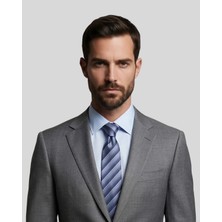 1001 Kravat Lacivert Gri Çizgili 7,5 cm Genişliğinde Ipek Kravat