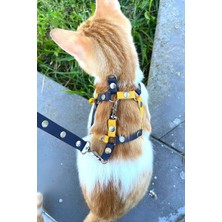 Hobilinka Sarı Lacivert Fanatik Kedi Tasması, Kedi Gezdirme Tasması, Kedi Göğüs Tasması - NPC003