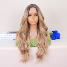 Decostyle Koyu Kumral Dore Sarı Ombreli Perçemler Bakır Işıltılı Tül Peruk