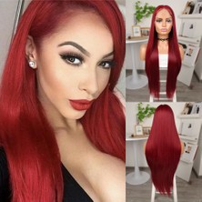 Decostyle Kızıl Ekstra Uzun Fiber Sen Düz Tül Peruk