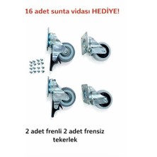 Rafburada 4 Adet (2 Adet Frenli 2 Adet Frensiz) Döner Tablalı 50'lik Bilyalı Masa Dolap Sehpa Mobilya Tekeri