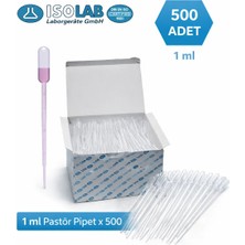 Isolab Pastör Pipet Plastik Damlalık - 500 Adet/ Kutu - 1 ML -Polietilen