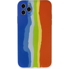 Hobilinka  iPhone 11 Pro Kılıf Ebruli Lansman Silikon - Mavi-Turuncu