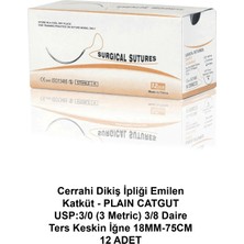 Atel-San Cerrahi Dikiş Ipliği Emilen Katküt - Plaın Catgut Usp:3/0 (3 Metric) 3/8 Daire Ters Keskin Iğne 18MM-75CM 12 Adet