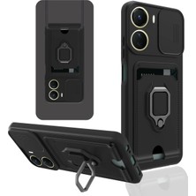 Hobilinka  Vivo Y16 Kılıf Zuma Kartvizitli Yüzüklü Silikon - Siyah