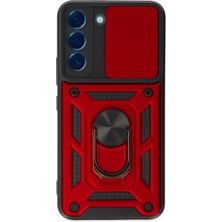 Hobilinka  Samsung Galaxy S22 Kılıf Pars Lens Yüzüklü Silikon - Kırmızı