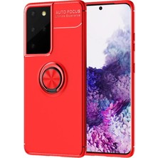 Hobilinka  Samsung Galaxy S21 Ultra Kılıf Range Yüzüklü Silikon - Kırmızı