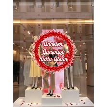 Mıgnatıs Anneler Gününüz Kutlu Olsun Yuvarlak Içinde Kalpli Cam Vitrin Stickerı 50CM