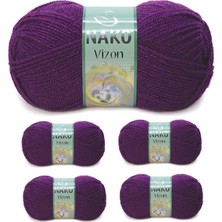 Hobilinka 5 Adet Vizon Premium Akrilik El Örgü Ipi Yünü Renk No:60 Mürdüm