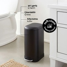 5Five Ariane 30 L Slim Metal Pedallı Çöp Kovası - Soft Close, İç Kovalı, Dar Alan Uyumlu, Siyah