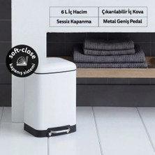 5Five Ariane 6 L Metal Pedallı Beyaz Çöp Kovası - Soft Close Kapak, Kolay Temizlenebilir, Beyaz