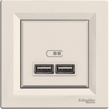 Schneider Asfora Krem 2.1A 2'li USB Priz Anahtar Modern Tasarım Özelliği ile Şık Görünüm
