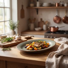 Güral Porselen Paris 29 cm Kayık Tabak Valeron Mat Yeşil 26Y