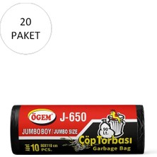 Hobilinka J-500 Jumbo Boy Çöp Torbası 80 x 110 cm 10 Lu Rulo x 20 Paket = 200 Adet (Siyah)