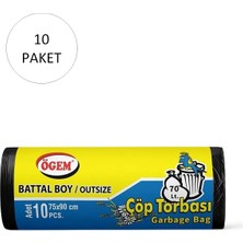 Hobilinka Battal Boy Çöp Torbası 75 x 90 cm 10 Lu Rulo x 10 Paket = 100 Adet (Siyah)