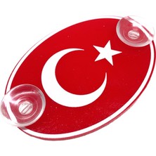 Hobilinka Türkiye Bayraklı Kırmızı Oval Vantuzlu Pleksi Cam Süsü Beyaz 13X8CM