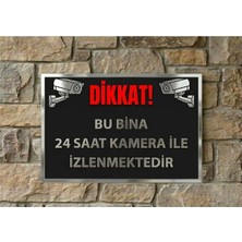 Hobishop Dikkat 24 Saat Kamera ile Izlenmektedir Uyarı Levhası – Metal Tabela Siyah Gümüş Tasarım 20X30 cm