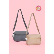 Kadın Çapraz Askılı Üç Gözlü Fermuarlı Krinkıl Günlük Omuz Çantası