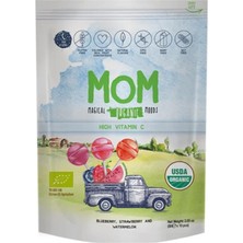 Mom Organik Vegan Lolipop 10'lu Çilek Aromalı Gluten İçermez Doğal Şekerleme