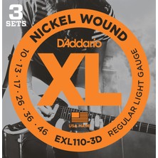 Ernie Ball Daddarıo EXL110-3D (3 Set) Elektro Gitar Tel Seti, Xl, 10-46, Regular Lıght