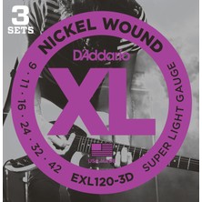 Ernie Ball Daddarıo EXL120-3D (3 Set) Elektro Gitar Tel Seti, Xl, 9-42, Super Lıght