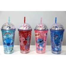 Hobilinka Sevimli Stitch Pipetli Işıklı Pullu Suluk Bardak 400 ml