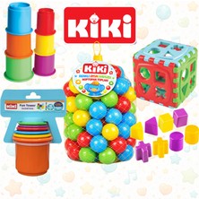 Kiki Bebeğimin Ilk Oyuncakları 3lü Set - Havuz Topu 6cm 50 Adet - Bultak Küp - Sevimli Kule
