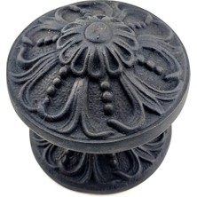 Hobilinka Antika Tarz Dekoratif Pirinç Çiçekli Kapı Tokmağı - 80 mm Çap, Oksit