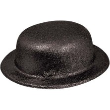 Hobilinka Siyah Renk Yuvarlak Simli Plastik Parti Şapkası