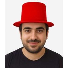 Hobilinka Kırmızı Renk Plastik Nubuk Kadife Flok Kaplama Fötr Şapka 11 cm