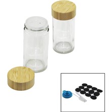 Hobilinka 12 Pcs Takım Yuvarlak Cam Baharatlık - Tuzluk Bambu Kapaklı (4887)