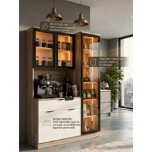 Misterium Dream Premium Kahve Istasyonu - Kahve Köşesi ve Mutfak Ünitesi - Safir Meşe Füme Temperli Camlı LED Modül