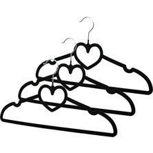 Hobilinka 3pcs Siyah Kadife Kaplı - Kalpli Plastik Askı Metal Uçlu (4887)