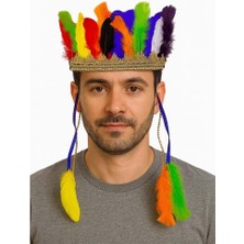 Hobilinka Rengarenk Tüylerle Işlenmiş Lastikli Kızılderili Başlığı