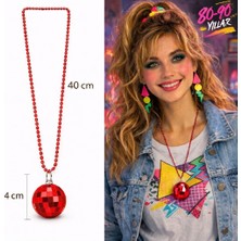 Hobilinka Retro Disko Topu Şekilli 80'ler 90'lar Kırmızı Renk Plastik Kolye