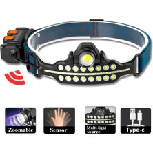 Hobilinka Fithome W690 7 Aydınlatma Modlu Xpe Cob LED Sensörlü Dahili Pilli USB Şarj Edilebilir Kafa Fener