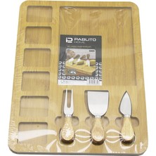 Hobilinka Dikdörtgen  6+1 Bölmeli   Mdf  Kahvaltı Peynir Sunum Panosu 3 Bıçak=ahşap Sap 30X39.5CM (4887