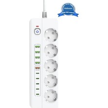 Hobilinka 3500W Akım Korumalı 5’li Grup Priz: 5x USB + 5x Type-C Çıkışlı (2 Metre)