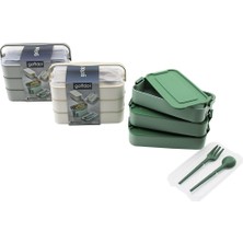 Hobilinka Beslenme Kutusu  3 Katlı x 420ML - Çatal - Kaşık - Tekli Taşıma Kulp  Renkli Plastik (4887)