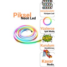 Ema Dükkan 12V Piksel Neon LED 5 Metre Rgb Bluetooth Kumandalı | Adreslenebilir Kayar LED | Uygulama Kontrollü Su Geçirmez Set