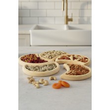 Ahşap Teslim Doğal Ahşap Dekoratif Sunumluk Çerezlik Çiçek Şekli Servis Tabağı Tepsisi 5 Bölmeli Kahvaltılık