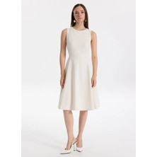 Lauren Ralph Lauren Yuvarlak Yaka Kırık Beyaz Diz Altı Kadın Elbise Charley-Sleeveless-Day Dress