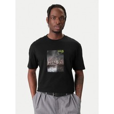 Hugo Siyah Erkek Relaxed Logo Baskılı T-Shirt 50554319_DORESTON