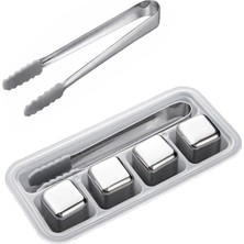 CoverZone 4'lü Küp Paslanmaz Çelik Buz Kalıbı Sulandırmayan Erimeyen Buz Küp