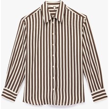 Koton Viskon Kumaş Uzun Kollu Çizgili Oversize Poplin Gömlek
