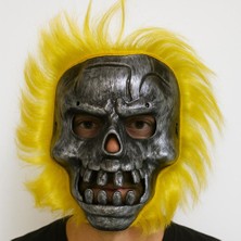 Hobilinka Wild Skull - Metalik Renk Kafatası Sarı Saçlı Iskelet Maske