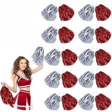 Hobilinka Kırmızı Gümüş Metalik Dolgun Gösteri Ponponu 20 Adet (10 Çift)