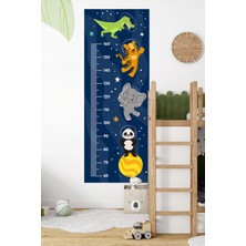 Sevimli Hayvanlar Uzayda Temalı Dekoratif Çocuk Boy Ölçer Sticker – Duvar Cetveli Takip Çizelgesi